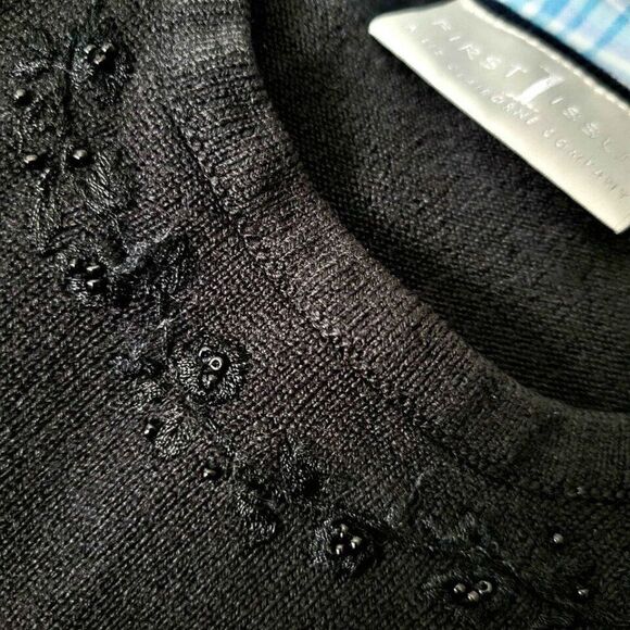 Liz Claiborne XL Knit Sweater Black beaded neck First Issue Acrylic knit 3/4 slv - Picture 3 of 12